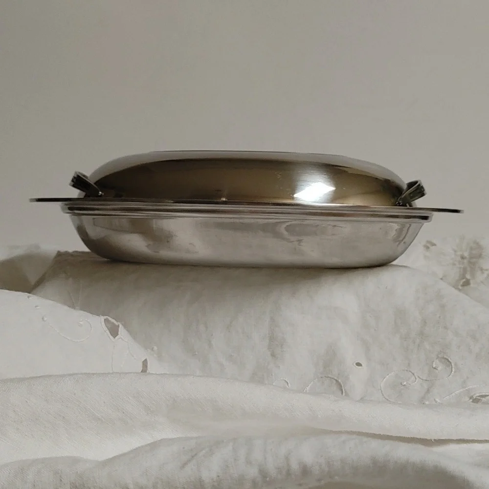 Mid Century Oneida Oval Stainless Steel Covered Serving Dish